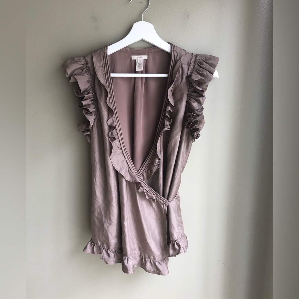 J.Crew Ruffled Lace Trim Wrap Sleeveless Blouse 100% Silk Size: 4